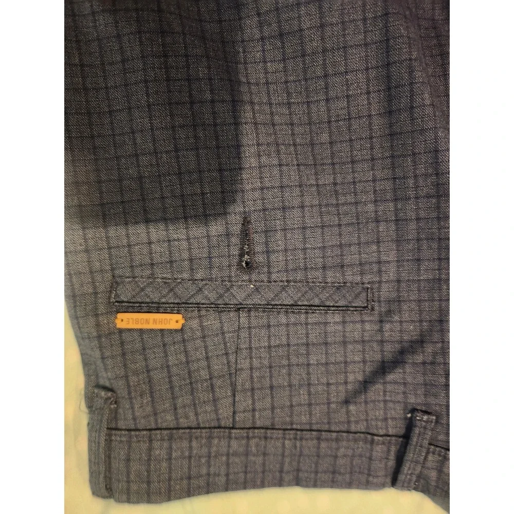 John‎ Noble Mens Navy Blue Micro Check Plaid Slim Straight Dress Pants 35x31